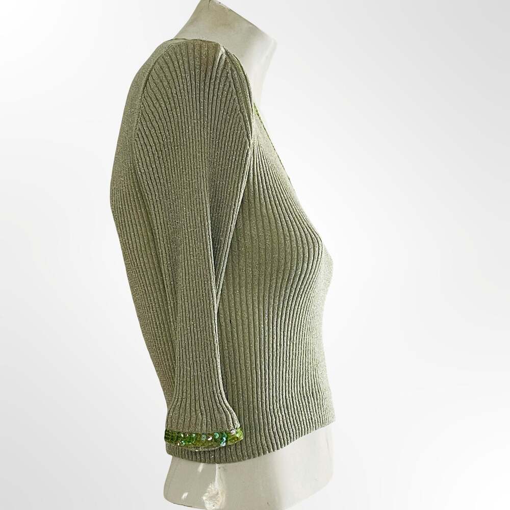 Fuse Silk Metallic Ribbed Knit Top with Green Sequin Trim Size M - Picture 3 of 6